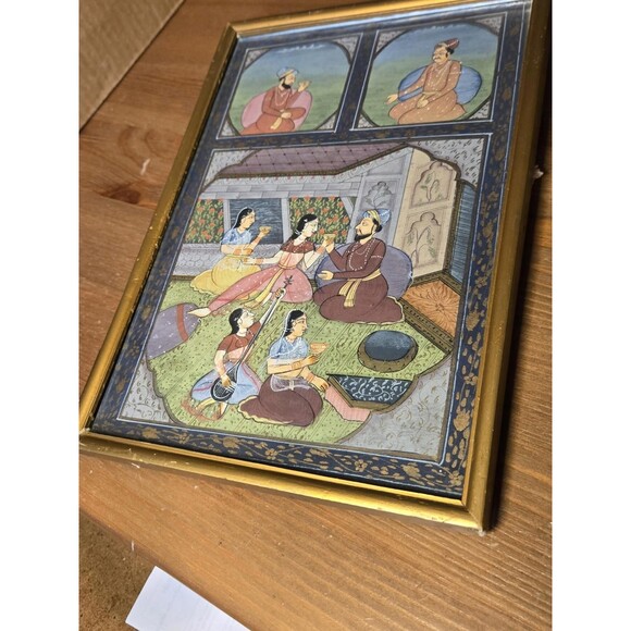 Set Of 2, Mughal Harem Art, Handmade Indian Miniature Painting On Paper 7x10 Vtg - Picture 5 of 6